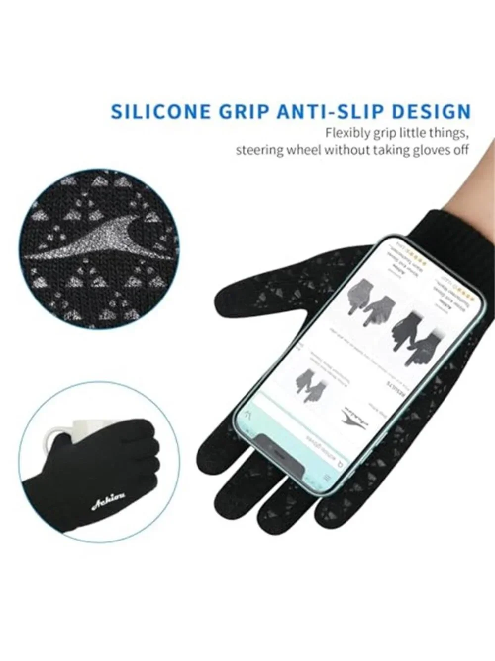 Touchscreen Gloves Winter Knit Warm Stretch Anti Slip Texting Driving - Picture 2 of 6